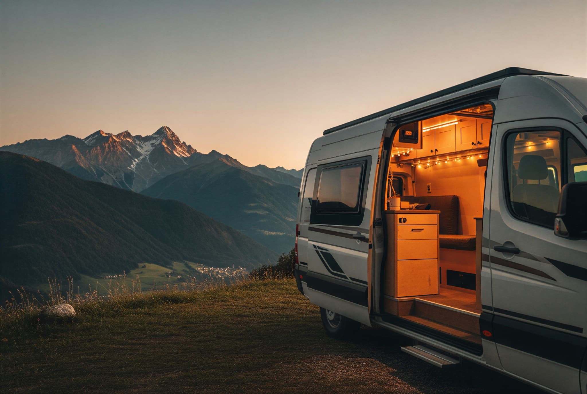 Photo d'un van aménagé en pleine nature